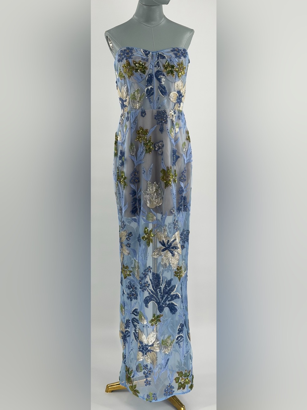 🆕 BRONX & BANCO 🧿 NWOT Dahlia Floral Gown, Baby Blue Multi Maxi - Sz L US 8 - Picture 3 of 17